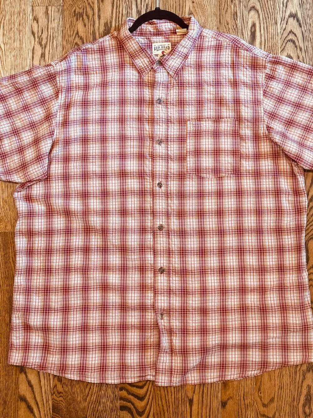 RedHead Red and White Plaid Short-Sleeve Button-Down Shirt
